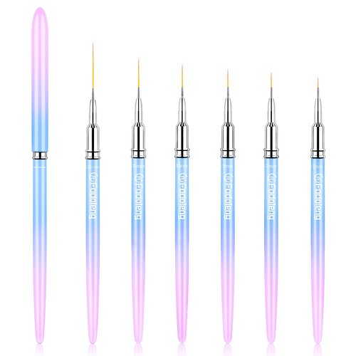Liner Brush for Nails, 6Pcs Thin Nail Art Brushes Professional Nail Detail Brush for Gel Polish Sizes 5/7/9/11/15/25mm (Blue and Pink)