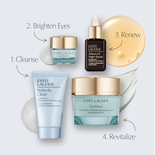 Estée Lauder DayWear Moisturizer Holiday Skincare Gift Set - Hydrating Routine | Full-Size 1.7 Oz + Cleanser 1 Oz + Eye Cream 0.17 Oz + Serum 0.5 Oz