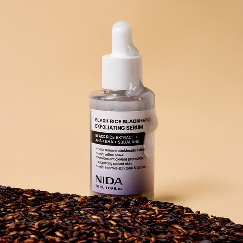 NIDA Black Rice Blackhead Exfoliating Serum | 1.69 fl.oz., 50ml | Daily Soft Exfoliating Face Scrub Dead Skin Cells Remover for All Skin Types korean skin care