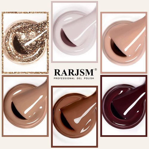 RARJSM Gel Nail Polishes Set of 6pcs Brown Coffee Wine Red Burgundy Nude Purple Pink Champagne Gold Glitter Winter Color Gel Polish Soak Off Curing Require Nail Manicure Salon Beginner DIY at Home