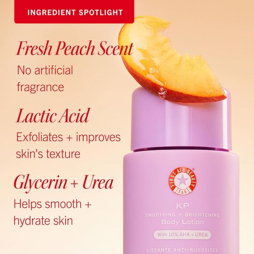 First Aid Beauty - KP Smoothing Body Lotion | 10% AHA & Lactic Acid for Exfoliation & Moisturization - New Peach Scent (6.7 fl oz)