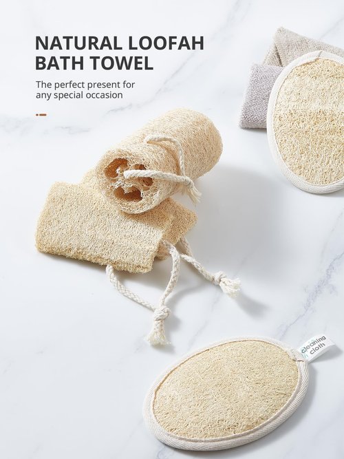 Reemix Natural Loofah Exfoliating Body Scrubber 3-Piece Oval Set - Gentle Face & Body Scrub Sponge, Eco-Friendly Bath Shower Tool for Smooth Skin, Travel-Friendly Design