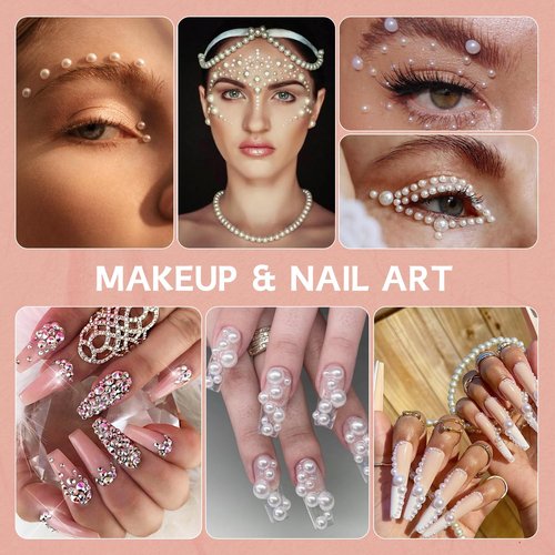 14000PCS Flatback Pearls and Pink Rhinestones for Bedazzling Kit, Pink White 3-10mm Resin Rhinestones Gems and Half Pearls for Crafting, Nail Art and Grad Cap Decor with B7000 Jewelry Glue