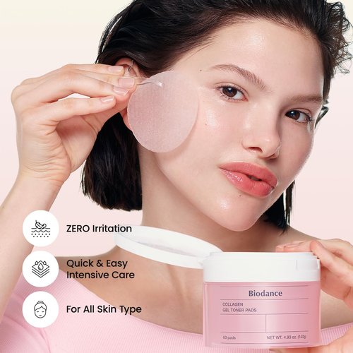 Biodance Collagen Gel Toner Pads, Pore Minimizer for Face, Improving Elasticity, Plumping Toner Pads for Sensitive Skin, Korean Skin Care, Valentines Day Gifts for Herㅣ4.93 fl.oz.(140g)*60Pads