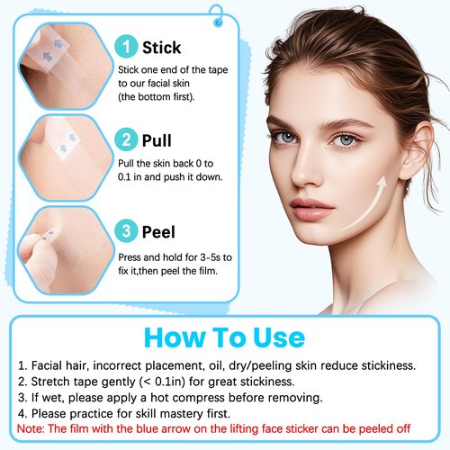 Face Lift Tape, Facelift Tape for Face Invisible, Neck Tape Lift Turkey Neck Skin Tape Facial Tapes for Lifting Loose Sagging Skin, Wrinkles, Jowls, Eyes, Cheek, Double Chin (1 Count (Pack of 180))