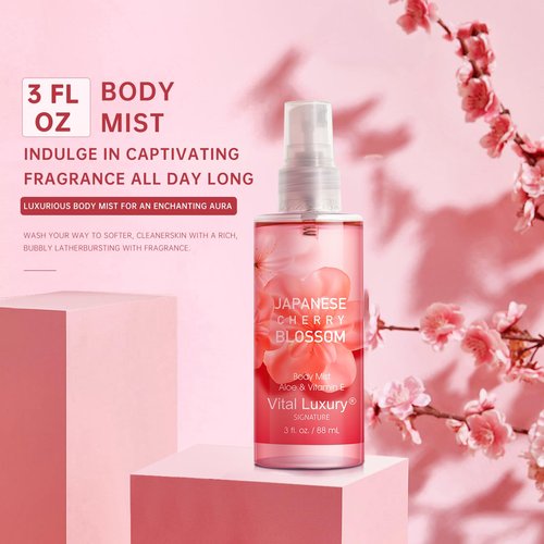 BBlove Japanese Cherry Blossom Spa Christmas Gift Set, Bath and Body Care Collection – 3-Piece Travel Set (Shower Gel, Lotion, Body Mist). Ideal Christmas, Birthday & Mother's Day Gift Travel Kit