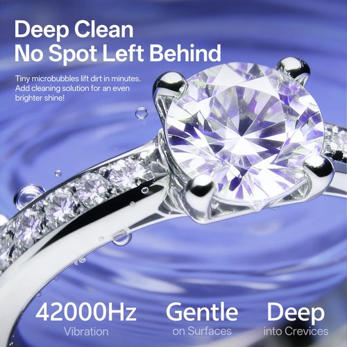 Ultrasonic Jewelry & Makeup Tool Cleaner, Retainer Cleaner,40000-42000Hz U-V Dual-Action, 4 Modes, 45dB Quiet, SUS304 DetachableTank, IPX7 Waterproof with Cleaning Kit for Rings, Watches, Brushes