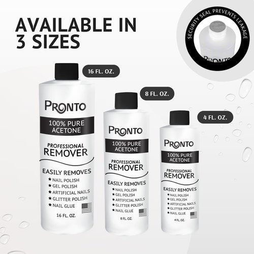 Pronto 8 Oz 100% Pure Acetone Nail Polish Remover and Cuticle Oil, Pure Acetone for All Nail Polish Types including Gel, Acrylic & Sculptured Nails, Gel Nail Polish Remover and Nail Repair, Duo Pack