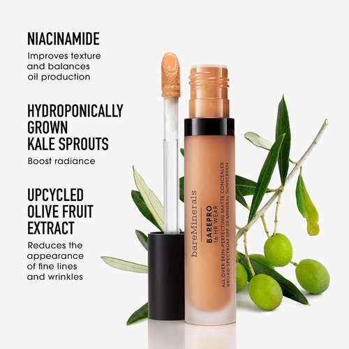bareMinerals BAREPRO 16HR Natural Matte Concealer - SPF 25, Niacinamide, Conceals Dark Spots & Blemishes
