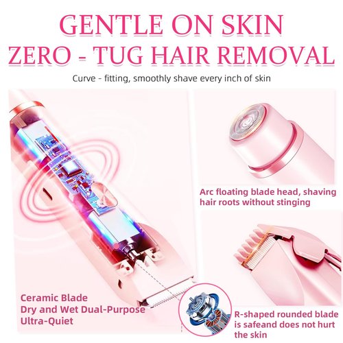 CAFSOB Bikini Trimmer for Women, 2 in 1 Electric Razors for Women, Dermave Bikini Shaver 2.0, IPX7 Waterproof & Easy Cleaning, Ceramic Blade, 120 Min Cordless Runtime, Ultra Low Silent (Pink).