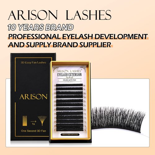Arison Lashes 3D Easy Fan Lashes 0.03丨0.05丨0.07丨0.10 Thicknesses B丨J丨C丨CC丨D丨DD丨M丨L Curl Eyelash Extension Volume 1 Second Blooming Flower Fake Lash(3D Easy Fan 0.07-D-8-15mix)