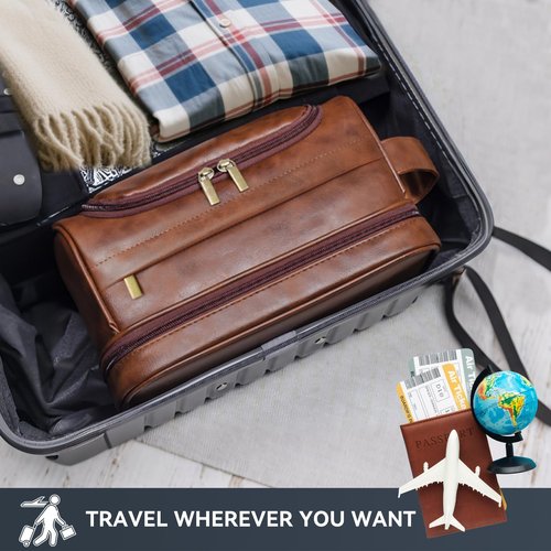 LIANHTAI Toiletry Bag for Men, Large Leather Travel Pouch Bag with Hanging hook,Travel Essentials Dopp kit, Men's Shaving Grooming Kit,Gifts for Father, Dad, Boyfriend, Grandpa, Shaving Kit