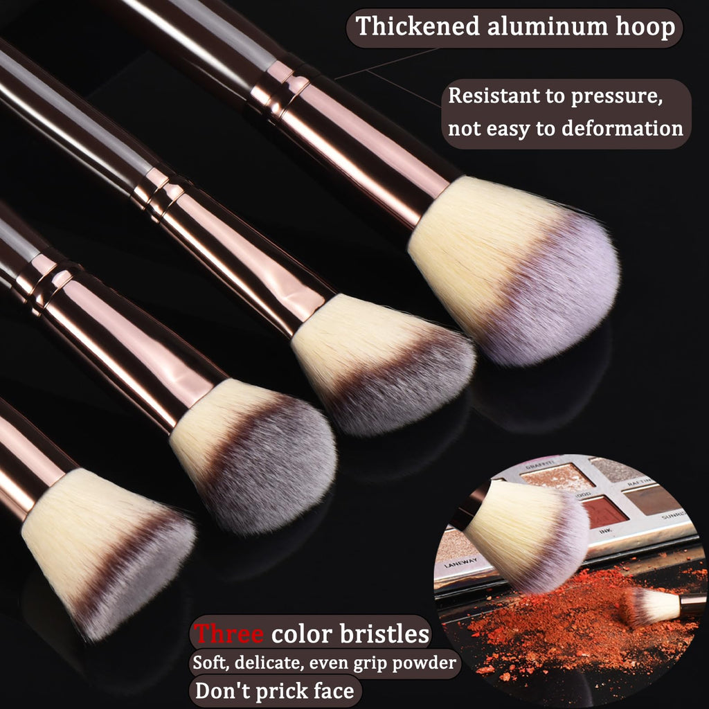 YJ-Anyue 10 Piece Black brown Makeup Brushes - Wooden Handle with Soft Synthetic Bristles,for Face & Eye Makeup|Professional Makeup Brushes set for Women & Girls|