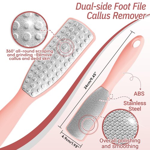 GEENOA New Foot Brush & Foot Files Set(3PCS), 3-in-1 Foot Scrubber with Long Handle, 10.2’’-27.5’’Adjustable Foot Scrub Brush and 2 Upgrade Foot File Callus Remover, Gift-Box Packed(Pink+2*Foot File)