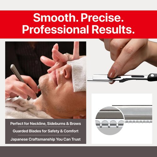 Feather - Nape and Body Razor Kit – Professional Use Hair Cutting Tool - Includes Nape Razor, 10 Nape Blades & 2 oz Blade Glide – Ideal for Nape, Sideburns, Eyebrows, and Bikini Line – Made in Japan