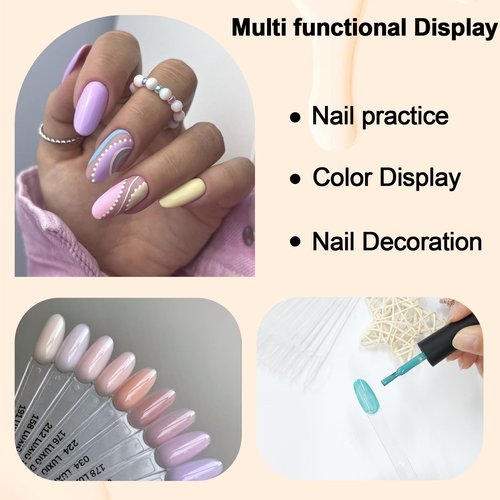 SIUSIO 250 Pcs Oval Nail Swatch Sticks with Metal Split Ring and Numbered Tips - Clear Fan-shaped Color Display for Nail Art Polish Practice