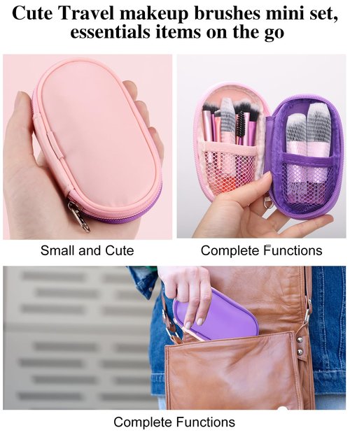 PGRODE Mini Travel Makeup Brushes Set, 14 Pieces, Portable Full Complete Function Cosmetic Kit with Brush Pouch, On the Go Short Makeup Brush Small Travel Essentials for Kids, Women, Girls (Colorful)
