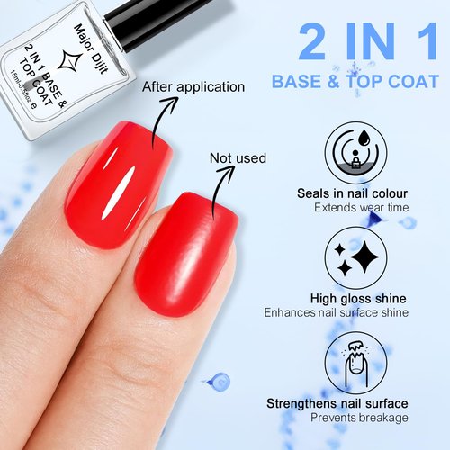 Major Dijit Clear Base & Top Coat 2-in-1 Nail Polish - Quick-Dry, Long-Lasting High Gloss Formula | 0.5 Fl Oz