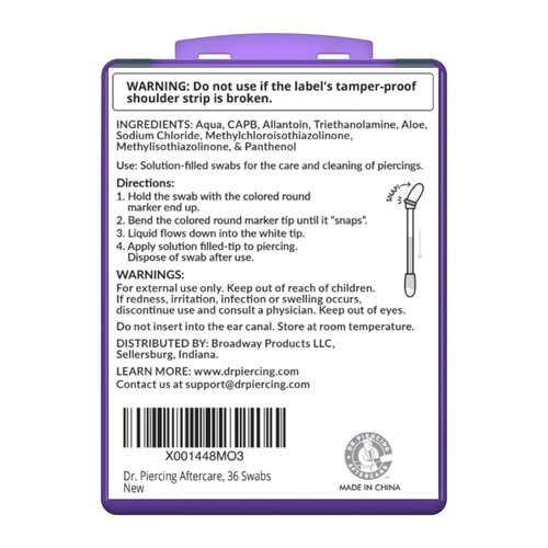 Dr. Piercing Aftercare Swabs – Piercing Bump Saline Solution for Cleansing Earring, Nose, Belly, and Ear Piercings – Gentle Saline Wash for a Refreshing Experience – 36 Easy-to-Use Swabs (1-Pack)
