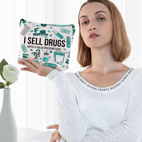 BWWKTOP Funny Pharmacist Cosmetic Makeup Bag Pharmacy Technician Gift I Sell Drugs with a Valid Prescription Makeup Zipper Pouch Pharmacist Graduation Gifts (I Sell)