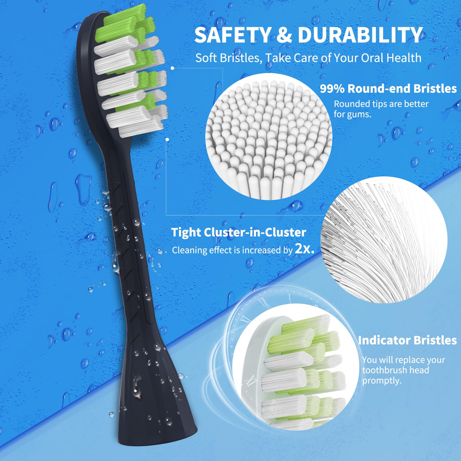 YMPBO Toothbrush Replacement Heads Compatible with Philips One Series Sonicare Battery Toothbrush HY1100/04 BD1002/AZ, 10 Pack Replacement Heads, Soft Bristles, NavyBlue