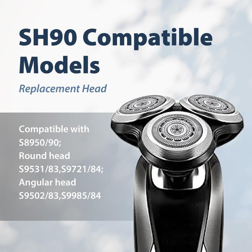 Philips Norelco SH90 Replacement Rotary Heads - Upgrade Double-Layer Precision Blades for Series 9000