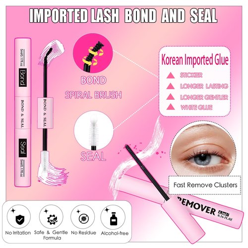 DAODER Thick Short DIY Lash Extension Kit 640pcs 50D 60D 80D 100D Mixed Volume 3D Cluster Eyelash Extensions Fluff D Curl Individual Lashes Clusters with Lash Remover Bond Seal 9-13mm