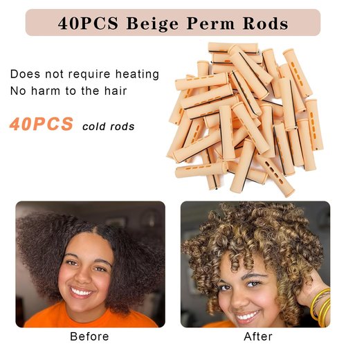Skiennix Perm Rods - 40 Pcs Beige Plastic Curlers for Short Hair | Medium Size Hair Rollers for Styling
