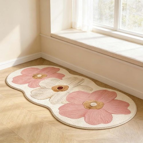 Regine Switzerland Spring Floral Pattern Bedroom Rug - Soft Non-Slip Washable 47.2" x 15.7" Pink Floor Mat