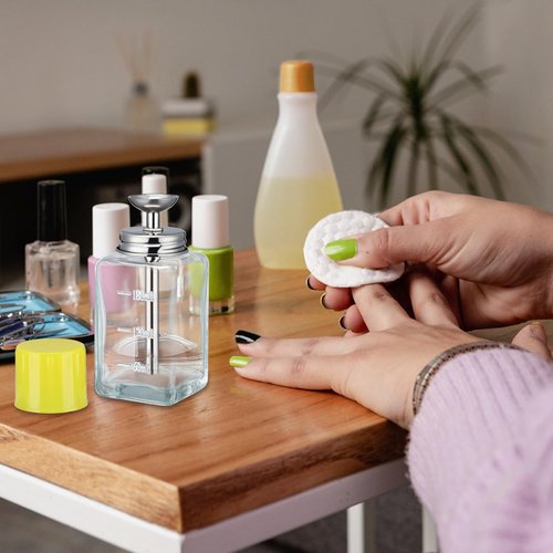 Noverlife 6Oz / 180ml Glass Push Down Pump Dispenser w/Copper Core, Acetone Pump Dispenser Alcohol Dispenser Push Down, Nail Polish Remover Pump Dispenser Bottle Push Down Hand Pumping Press Container