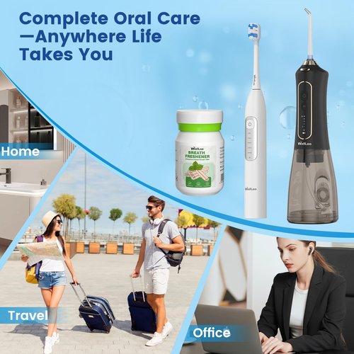 Cordless Water Flosser with Electric Toothbrush Combo and Freshening Refilled Tabs —Dual 5 Modes Rechargeable Oral Care for Braces, Teeth Cleaning, IPX7 Waterproof for Travel and Home Use