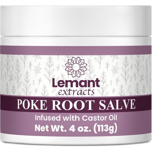 Lemant Organic Poke Root and Castor Oil Salve (4 oz) - Herbal Poke Root Salve infused with Castor Oil, Calendula, Plantain, Red Clover, Boswellia, Shea Butter, and Lavender