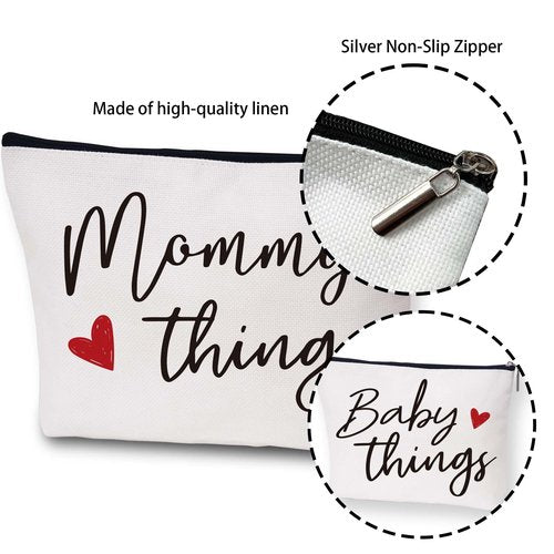 Sahjzk Best Expecting Mom Gifts,Mommy And Baby Canvas Pouch Set,New Mother Keepsake For New Mothers And Expecting Moms,Modern Neutral Cosmetic And Accessory Bags,Matching Travel Cases,Set of 2
