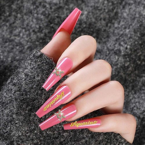 JERCLITY 30pcs Silver Gold Pink Alloy Aquarius Zodiac Nail Charms 15pcs Aquarius Sign Symbols 15pcs Constellation Words Nail Charms for Nails（Dates: January 21st to February 19th）