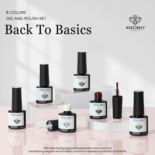modelones Gel Nail Polish Set 6 Colors Fall Winter White Nude Brown Gel Polish Maroon Burgundy Red Champagne Gold Silver Tan Nail Art Design Kit Basic Soak Off Manicure Salon DIY Gift for Women Girls
