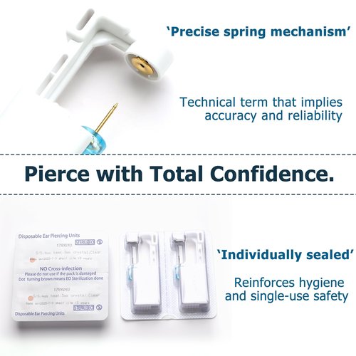KRFY Ear Piercing Kit Sets, Disposable Stainless Steel Ear Piercing Gun with Preloaded Stud Earrings for Women, Self Pierce Studs Kit Tool, Flat Back Hoop Earrings Cartilage Jewelry One Gold Plated