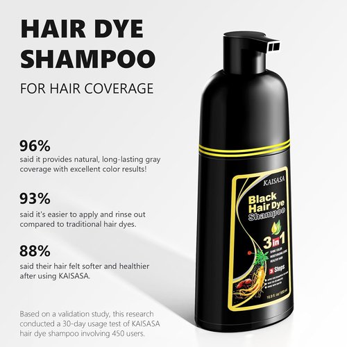KAISASA Black Hair Dye Shampoo - 3 in 1 Gray Hair Coverage for Men & Women | 500ml