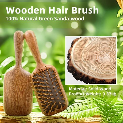TAIHI Wooden Hair Brush - Natural Green Sandalwood Detangling Brush with Ergonomic Handle | Ideal for All Hair Types