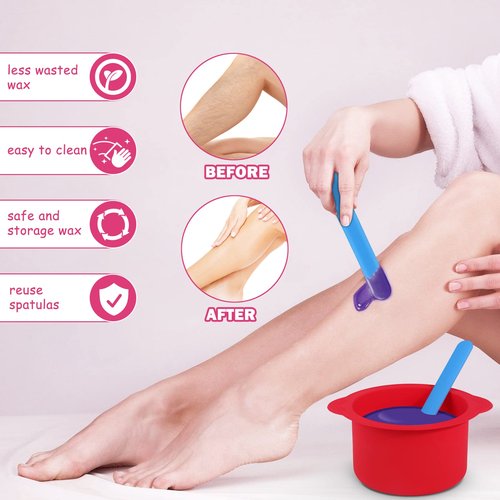 Mity rain 2pcs Silicone Wax Warmer Liner, Non-Stick Wax Pot Silicone Bowl Replacement, Reuse Wax Melt Warmer Liner With 2pcs Silicone Spatulas For Hair Removal(Blue+Red)