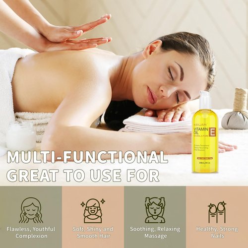 MAYJAM Organic Vitamin E Oil 50,000 IU for Skin, Pure & Natural Vitamine oils for Scars Hair, Face, Nail, Scalp Bath and Body Oil, Tocopherol to Repair Damaged Skin, Moisturizing Dry Skin, 8 Fl Oz