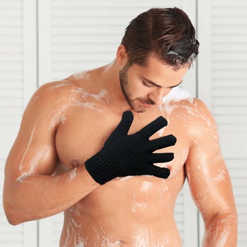 CLEEDY Bath Exfoliating Gloves - 2 Pairs of Lengthened and Large Scrubbing Gloves for Shower, Spa, and Massage - Perfect for Exfoliating Body, Face, Hands, and Feet(2 paris gary)