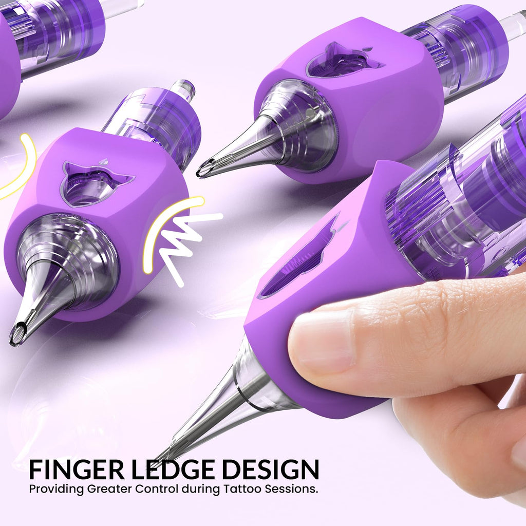 Wormhole Tattoo Needles, 50pcs Mixed Sizes Disposable Finger Ledge Tattoo Cartridge Needles #12 Standard 3RL 5RL 7RL 9RL 11RL Round Liner for Tattoo Machine Tattoo Gun Tattoo Supplies
