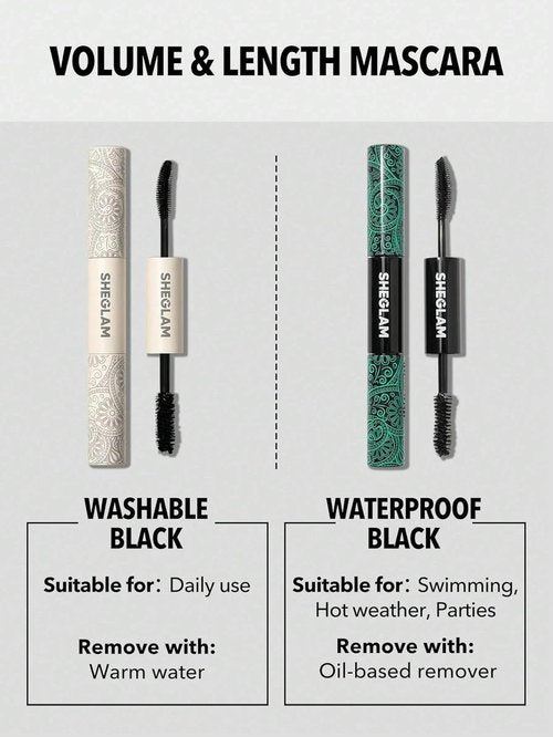 SheGlam 2 In 1 Black Mascara - Volume & Length Dual-Ended Tubing Eye Makeup, Long Lasting