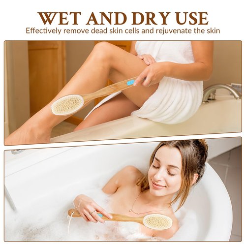 Pumzapapa Body Brush with Back Scrubber, Double-Sided Long-Handled Bath Brush with Soft and Firm Bristles for Gentle and Deep Exfoliation, Wet/Dry Use, 2 Pack