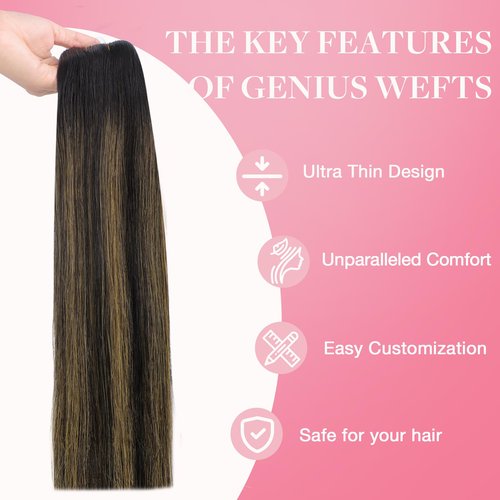 GOO GOO Genius Weft Hair Extensions Human Hair, Sew In Hair Extensions Rooted Remy Weft, 2/6/2 Balayage Dark Brown to Chestnut Brown 14inch 40g, Hand Tied Weft Hair Extensions