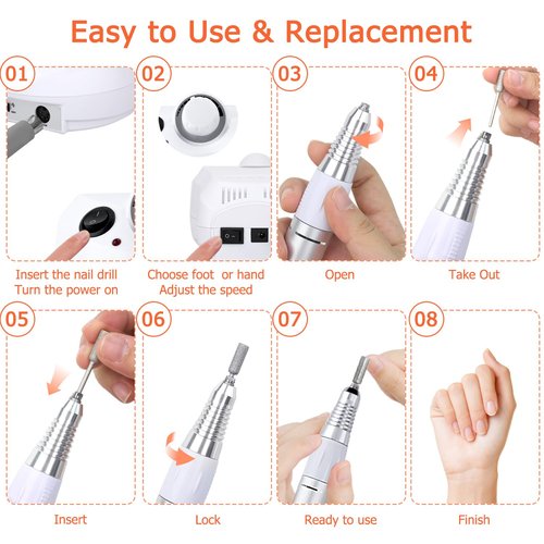 Acrylic Nail Drill-Electric Nail Drill 30000 RPM Electric Nail File with Foot Pedal E File Manicure Set, Nail Grinder for Gel Nails Efile with Drill Bits