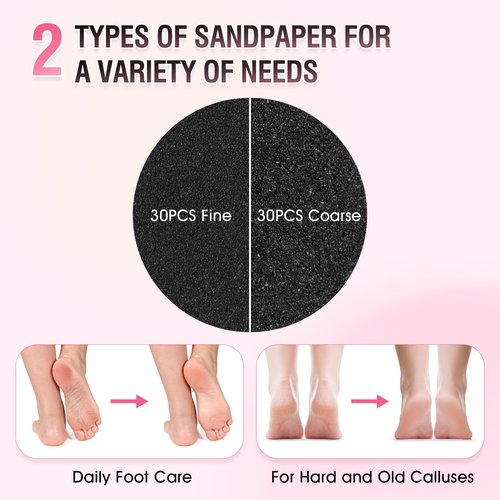 Electric Foot File Callus Remover: Adjustable Speed 1000RPM Feet File Grinder with 60 Pcs Sandpaper Discs - Professional Pedicure Tools for Dead Skin Calluses (Pink)