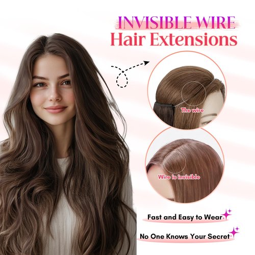 Rich Choices 100% Real Human Halo Hair Extensions Remy Invisible Wire In Hair Extensions Human Hair Clip in Hair Piece Straight,Can be Curled 12 Inch #2 Dark Brown