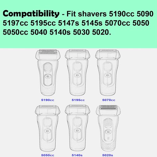 Braun 52B Series 5 Replacement Head - Wet & Dry Foil and Cutter for 5190cc, 5090, 5020 (2 Count)