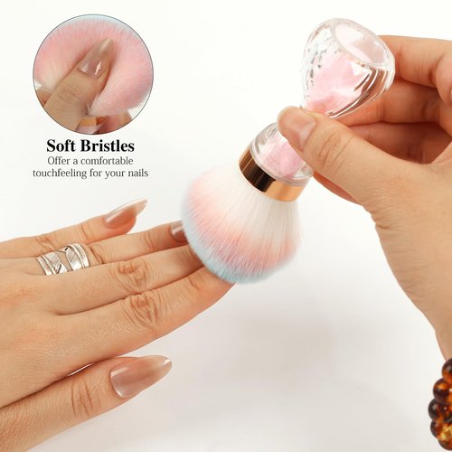 Ruetail Nail Dust Brush for Acrylic Nails,Soft Brush Nail Art Dust Powder Remover Brushes,Manicure Brush Clean Up Tools for Home Use or Salon Nail Art Brush(Hourglass Pink)